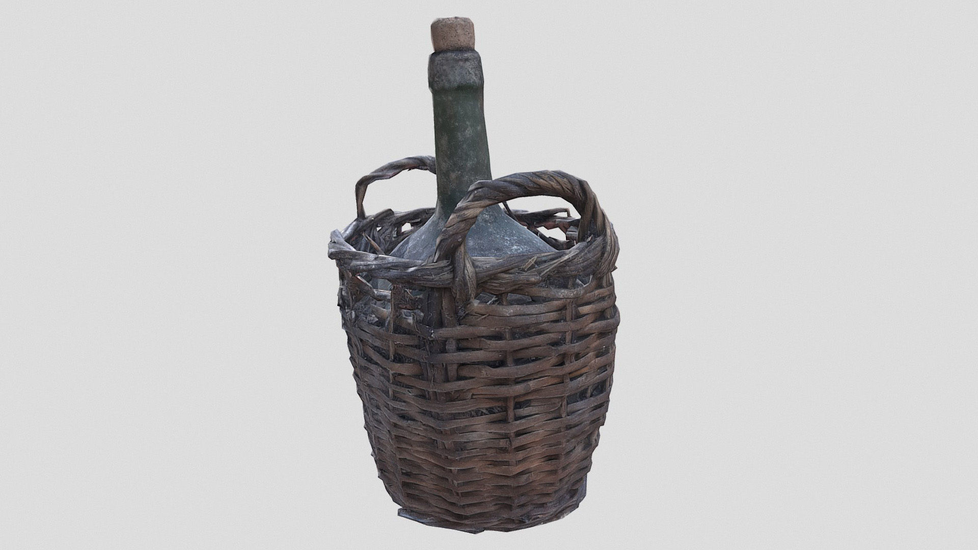 Old wine bottle with basket Low-poly 3D model_4