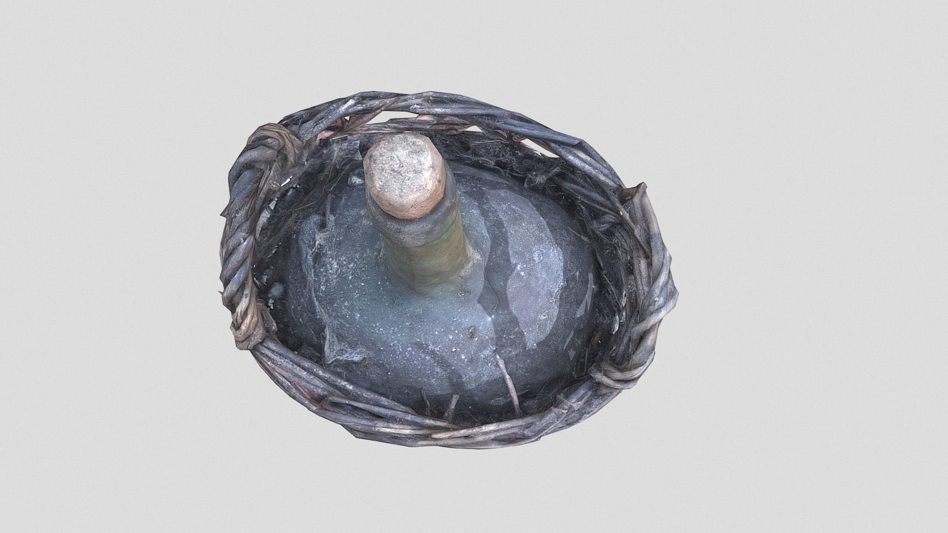 Old wine bottle with basket Low-poly 3D model_2
