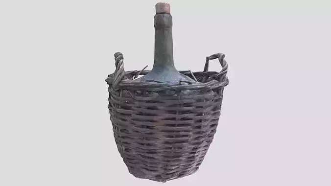 Old wine bottle with basket