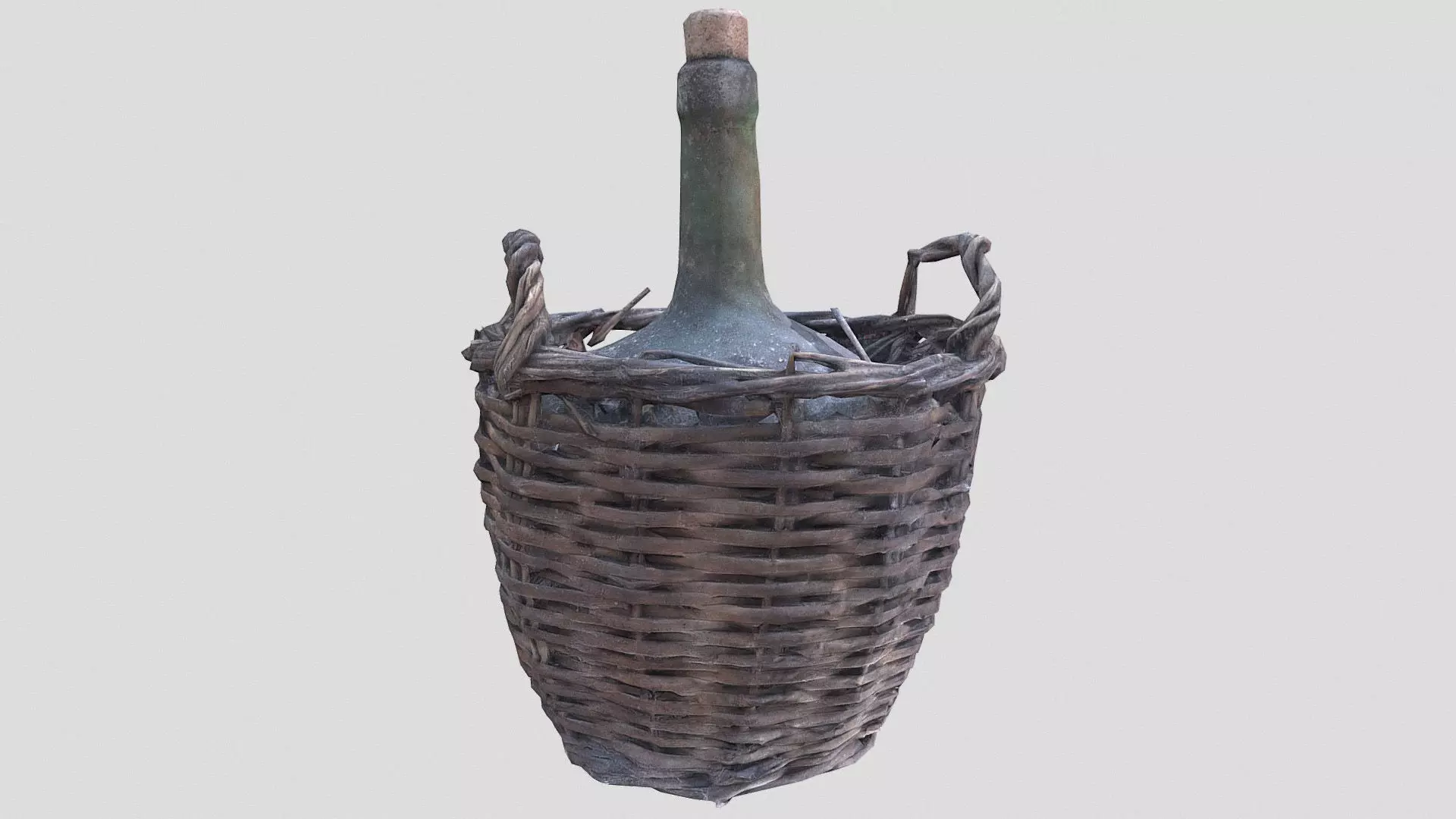 Old wine bottle with basket Low-poly 3D model_0