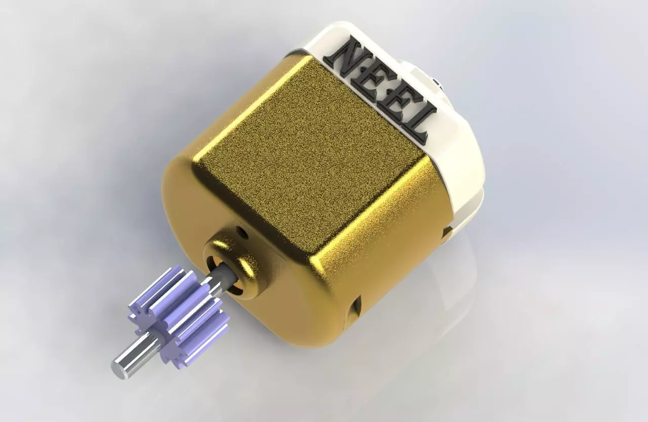 DC-motor gold motor with wire 3D model_0