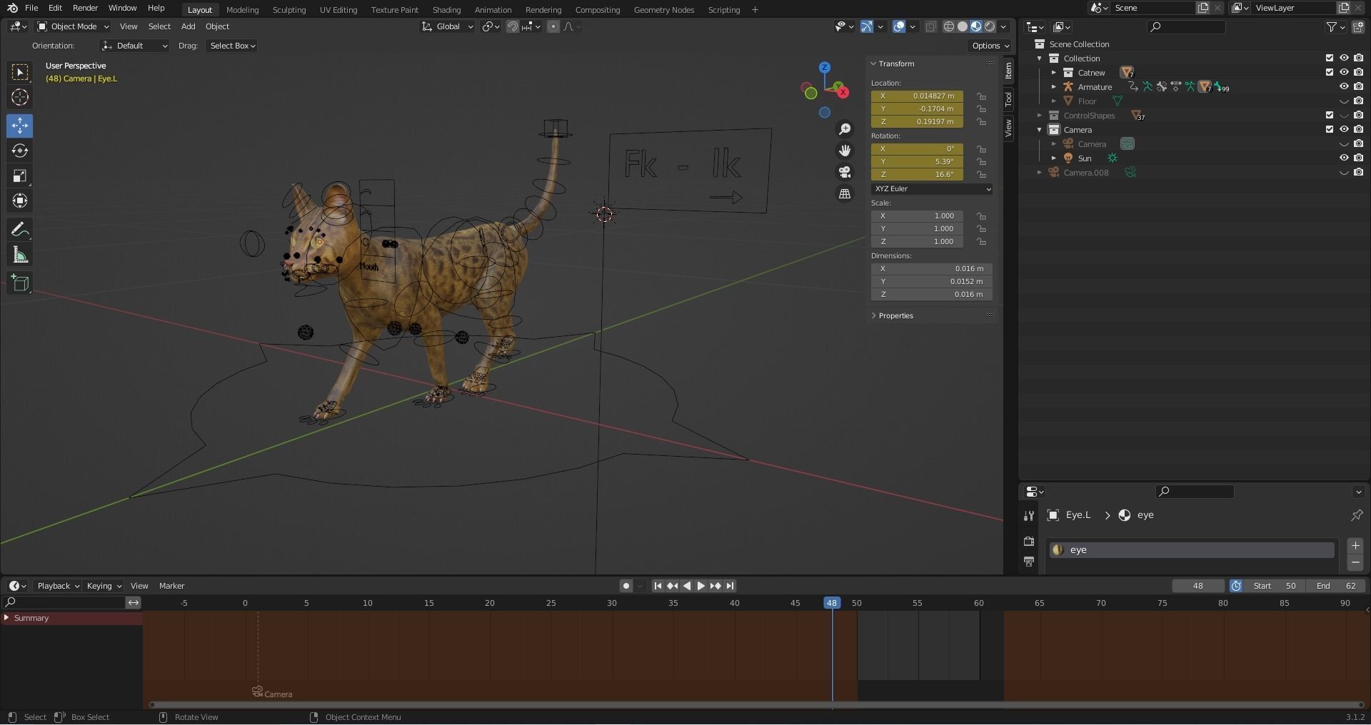3D Cat Grey Rigged in Blender Low-poly 3D model_15
