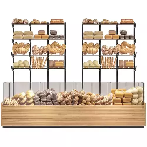 Showcase in a bakery with fresh bread