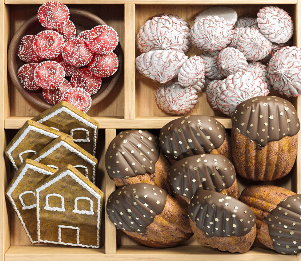 Tray with cookies and gingerbread 3D model_4