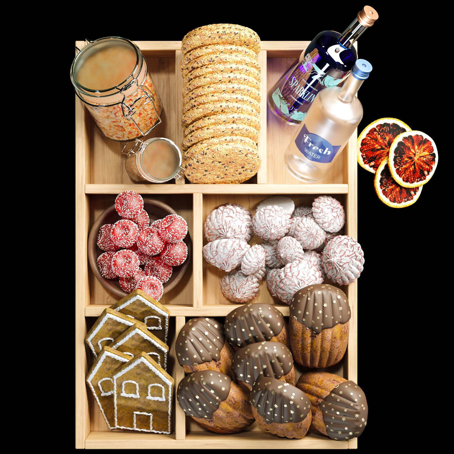 Tray with cookies and gingerbread 3D model_2