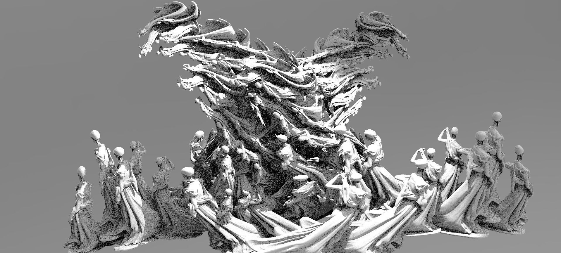 Scull Ghosts Sculptures Swarm both sides 3D model_1