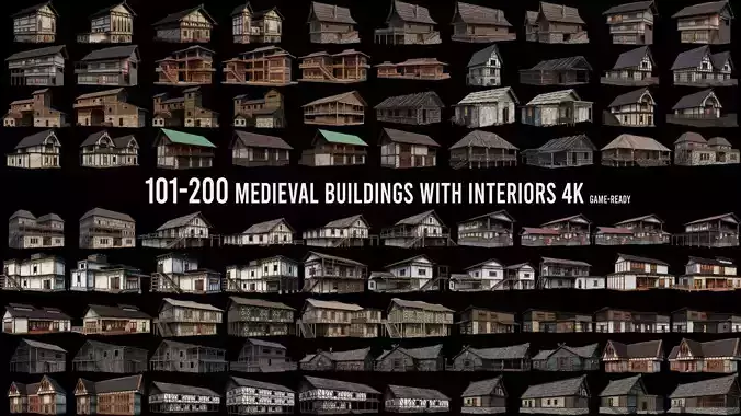 101 - 200 OLD MEDIEVAL HOUSES BUILDINGS PACK 4K GameReady Low-poly 3D model