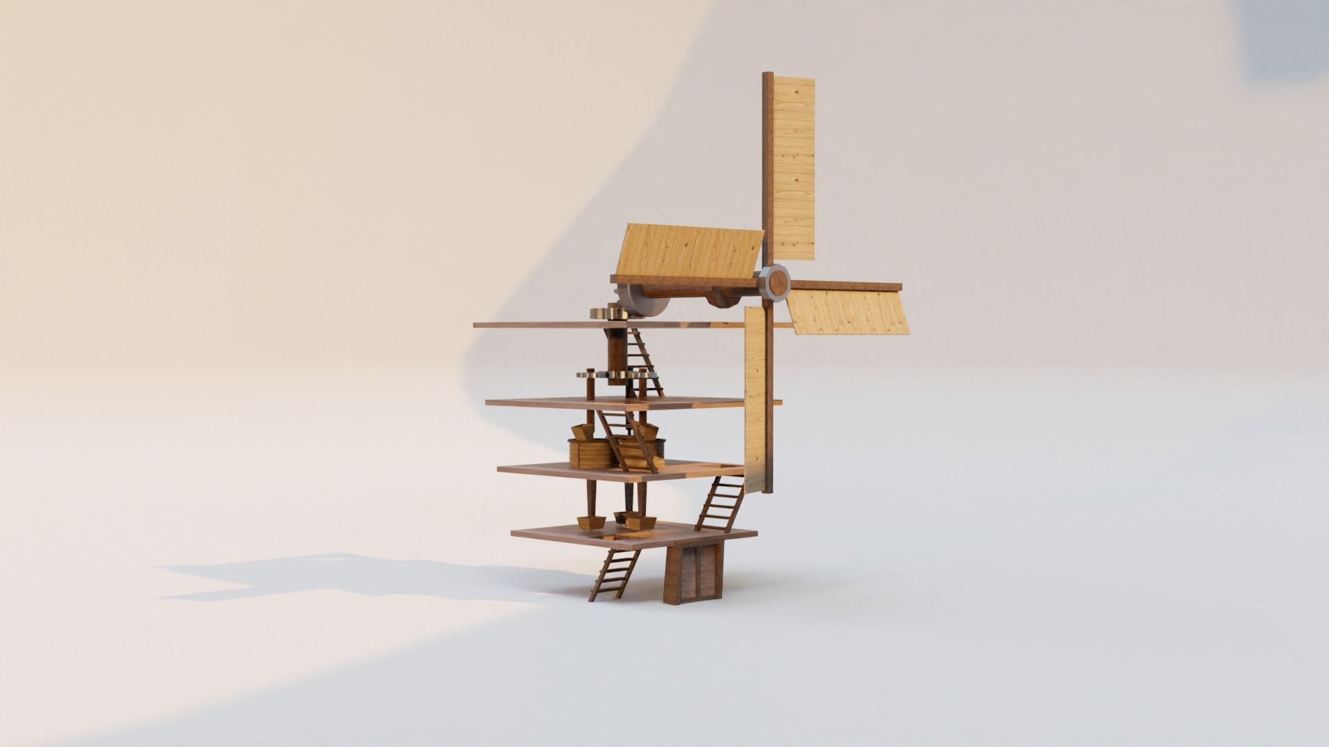 3d model Mill wooden windmill Low-poly 3D model_1