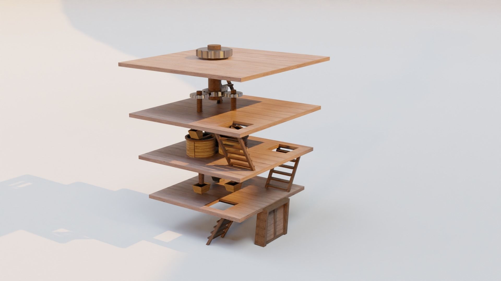 3d model Mill wooden windmill Low-poly 3D model_3