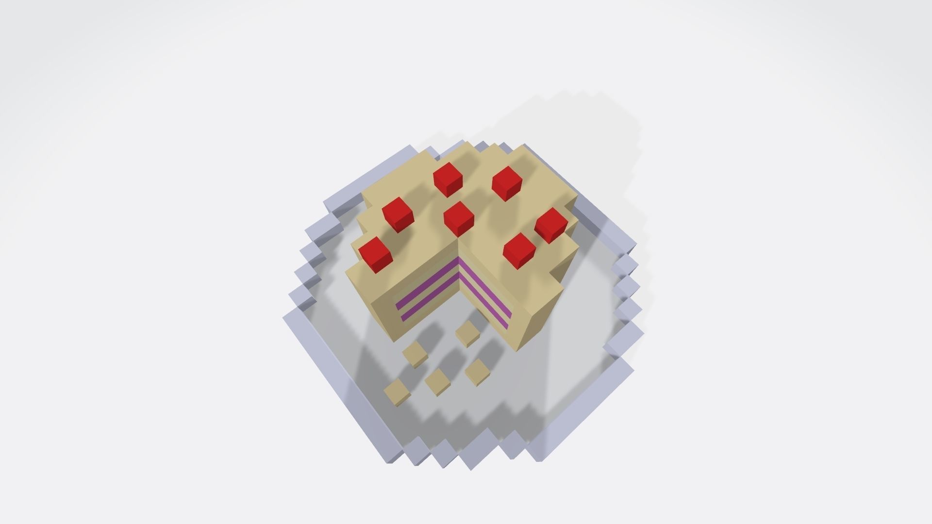 Voxel Vanilla and strawberry cake Low-poly 3D model_3