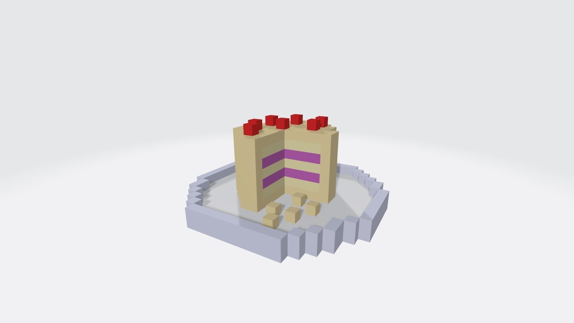 Voxel Vanilla and strawberry cake Low-poly 3D model_7