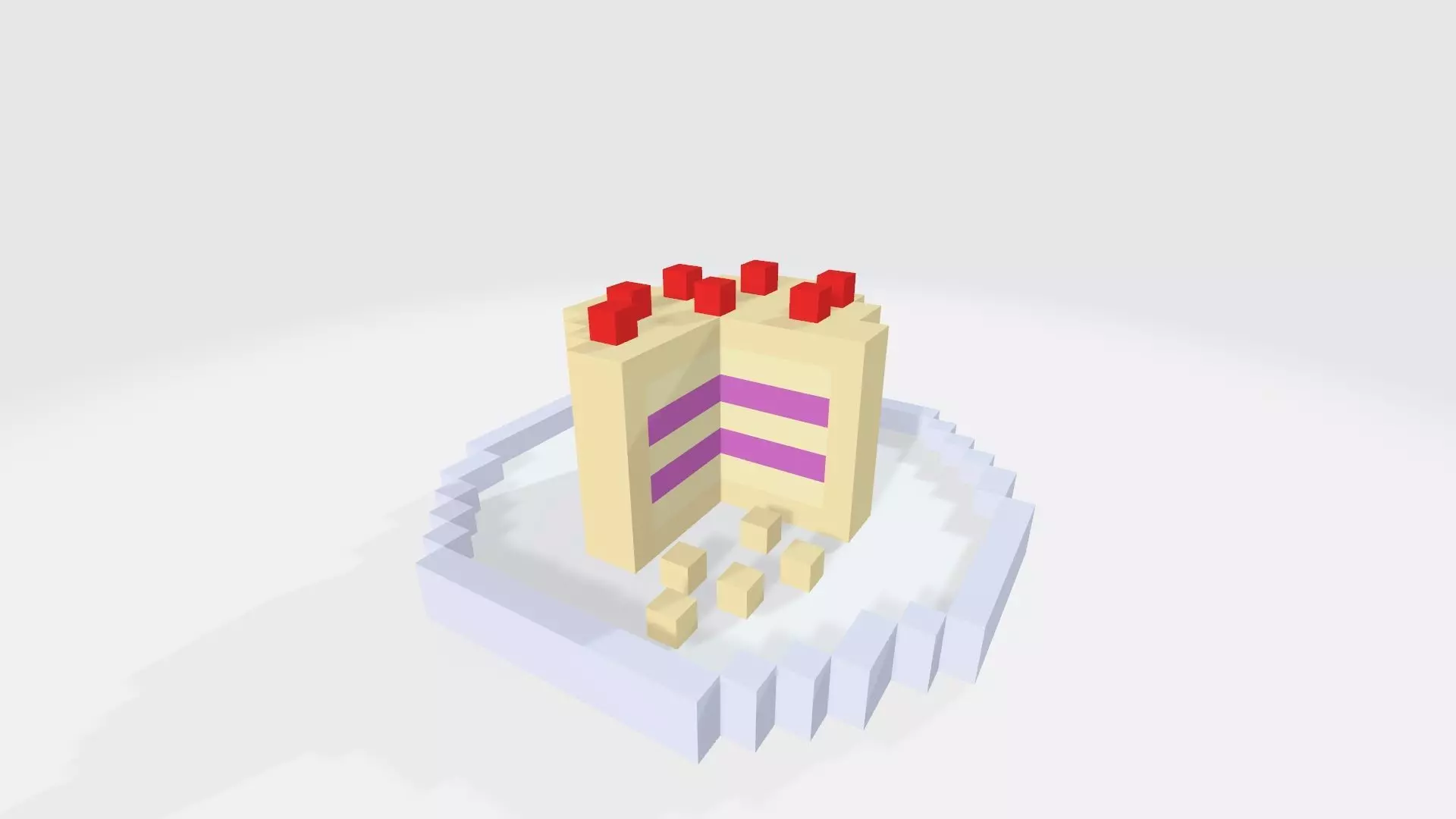 Voxel Vanilla and strawberry cake Low-poly 3D model_0