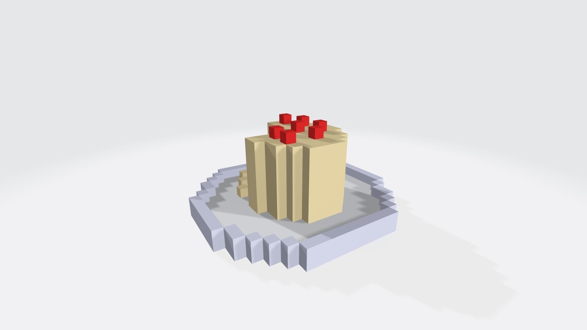 Voxel Vanilla and strawberry cake Low-poly 3D model_4