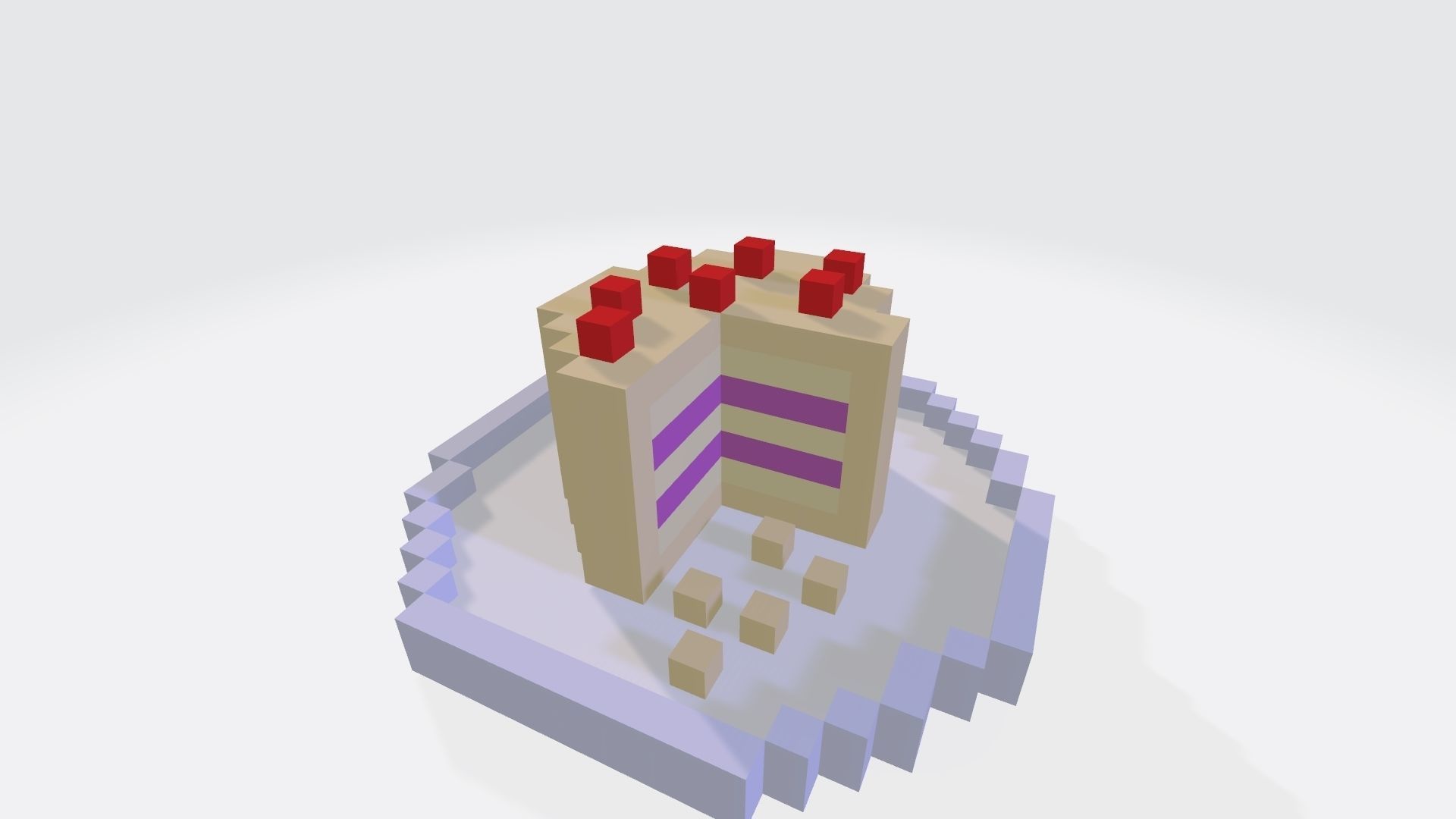 Voxel Vanilla and strawberry cake Low-poly 3D model_6