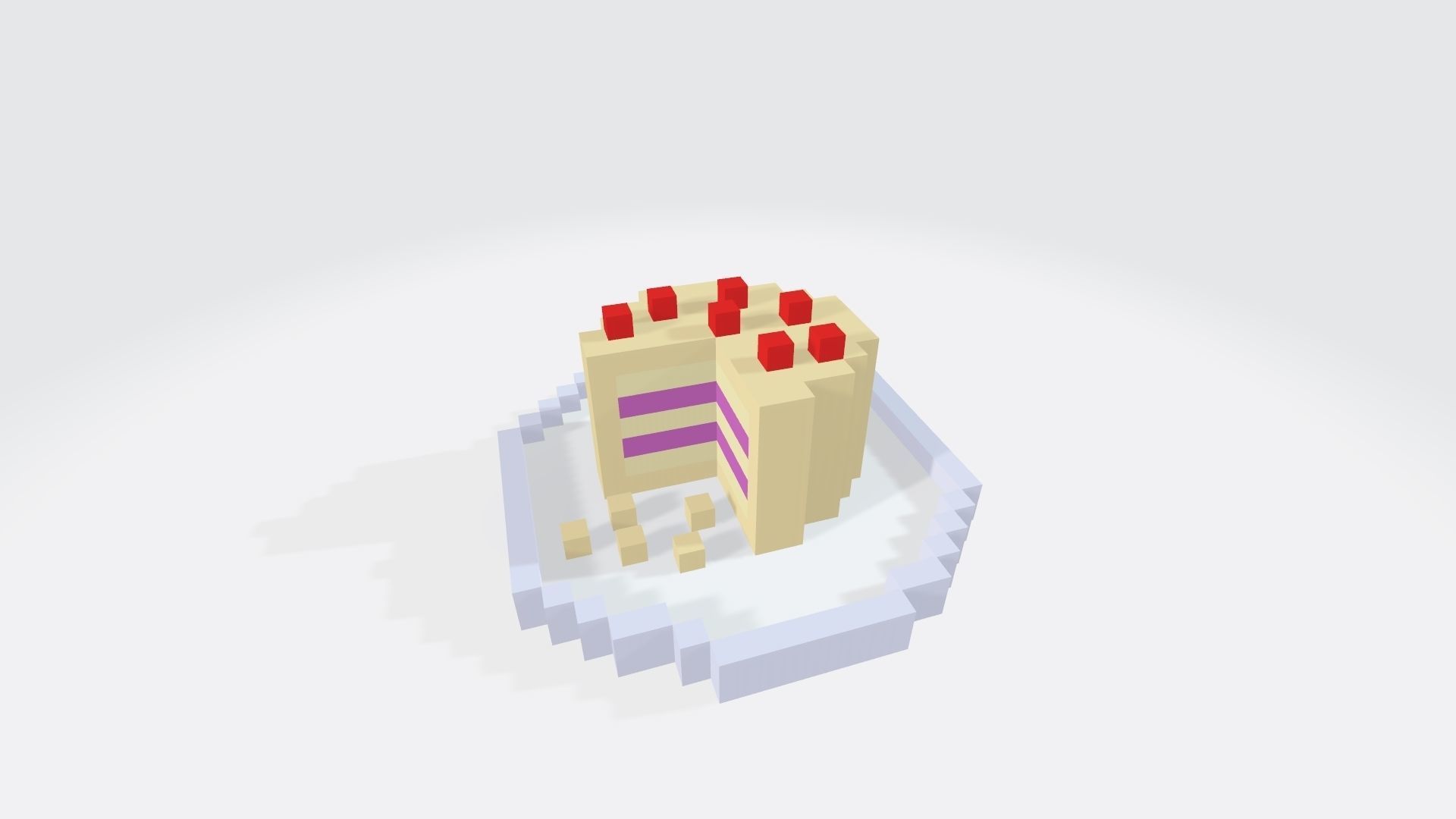 Voxel Vanilla and strawberry cake Low-poly 3D model_1