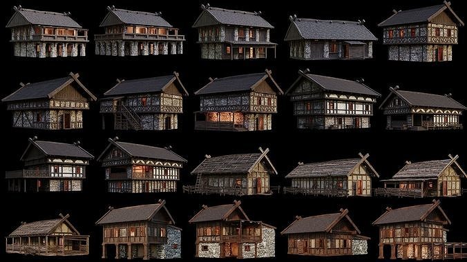 1 - 200 OLD MEDIEVAL HOUSES BUILDINGS PACK 4K GameReady 5