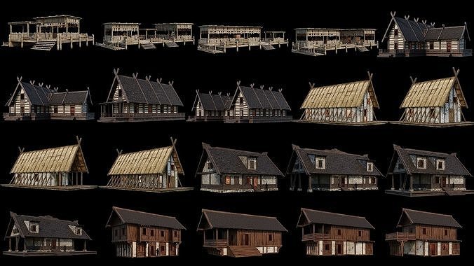 1 - 200 OLD MEDIEVAL HOUSES BUILDINGS PACK 4K GameReady 6
