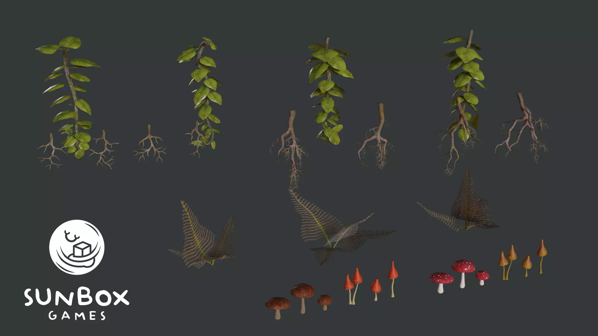 Cave Plants - Vines Roots Ferns Mushrooms 28 Pieces Low-poly 3D model_0