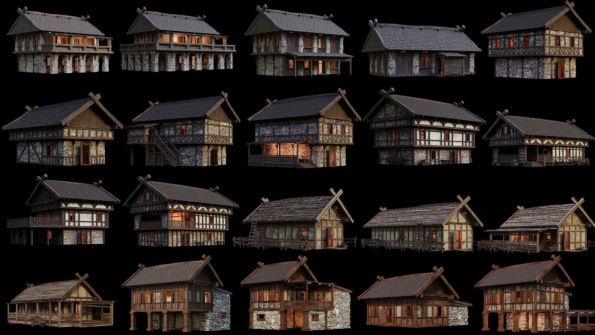 41 - 80 OLD MEDIEVAL BUILDINGS PACK 4K Textures GameReady 3D Model Collection_3