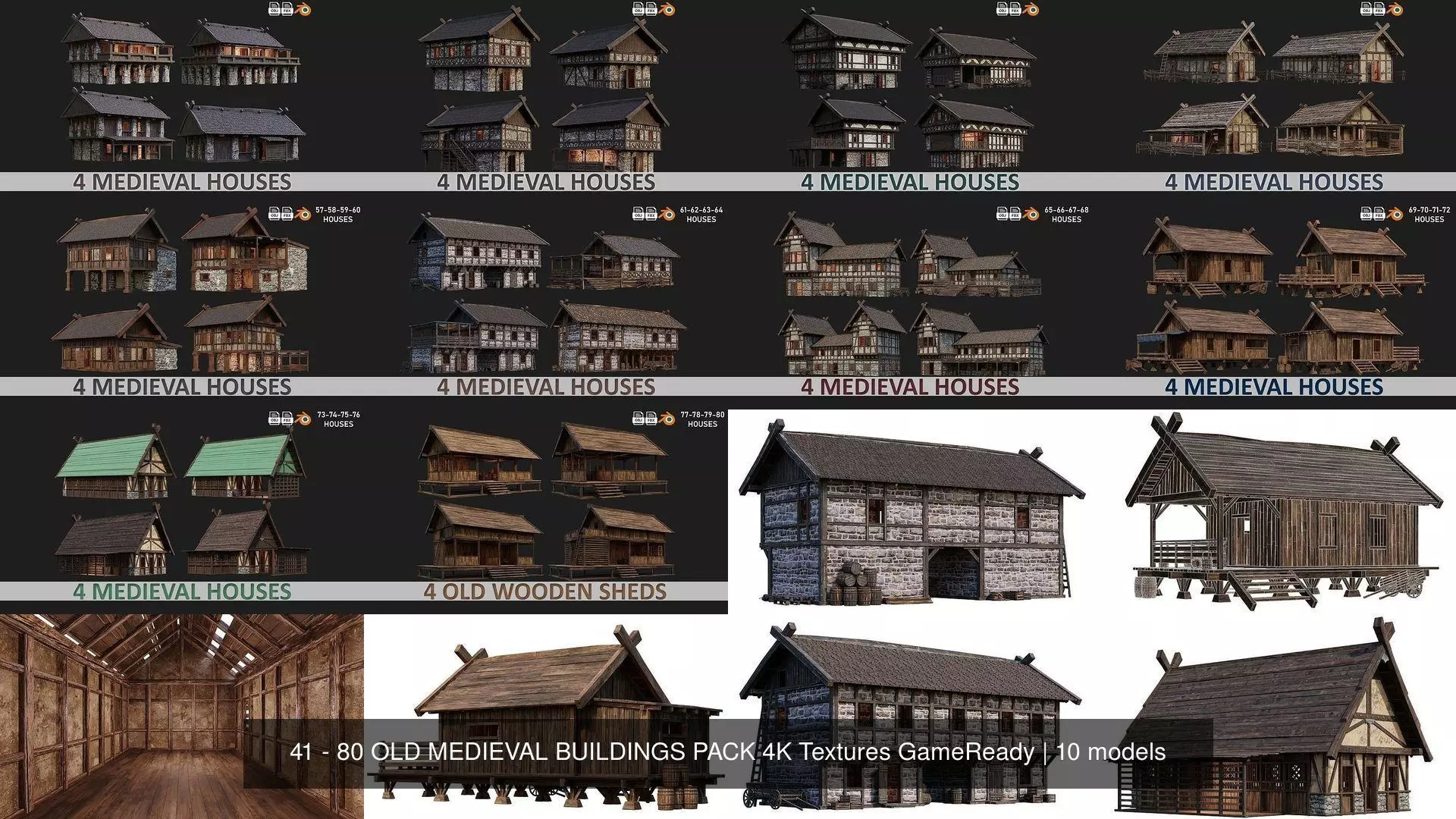 41 - 80 OLD MEDIEVAL BUILDINGS PACK 4K Textures GameReady 3D Model Collection_1