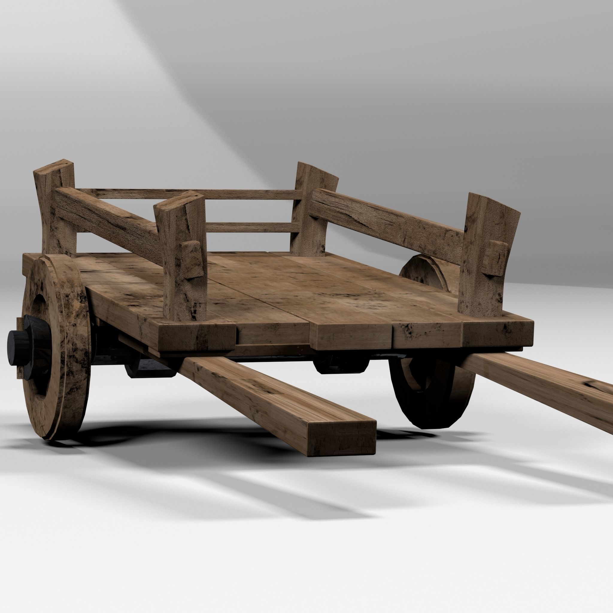 3D Cart wooden wagon Low-poly 3D model_3