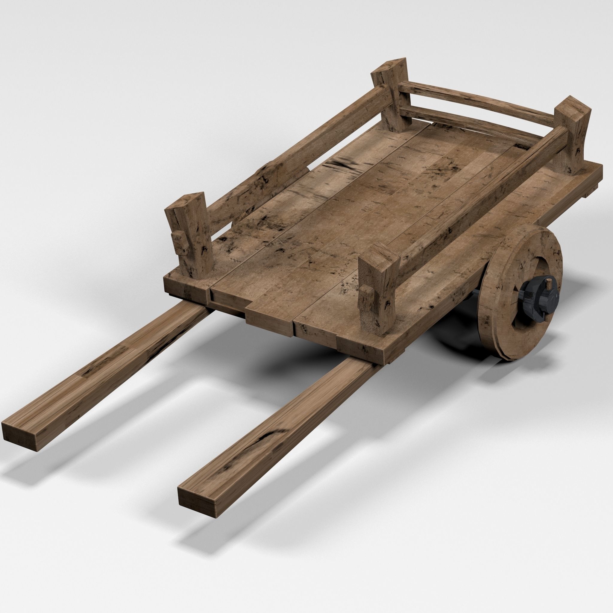 3D Cart wooden wagon Low-poly 3D model_2