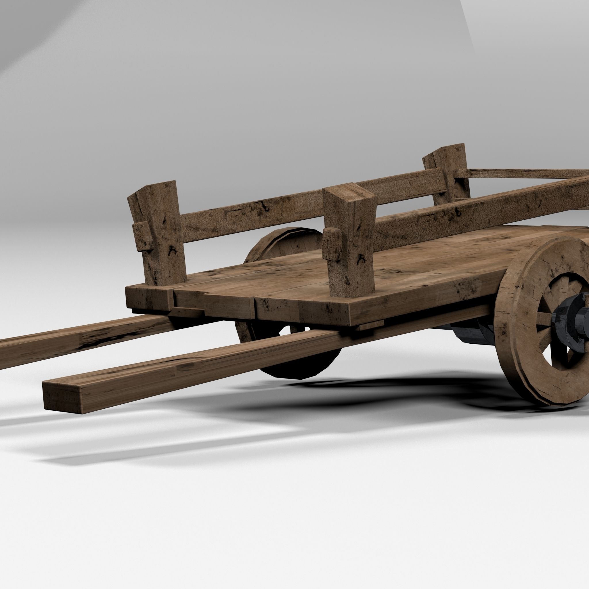 3D Cart wooden wagon Low-poly 3D model_1