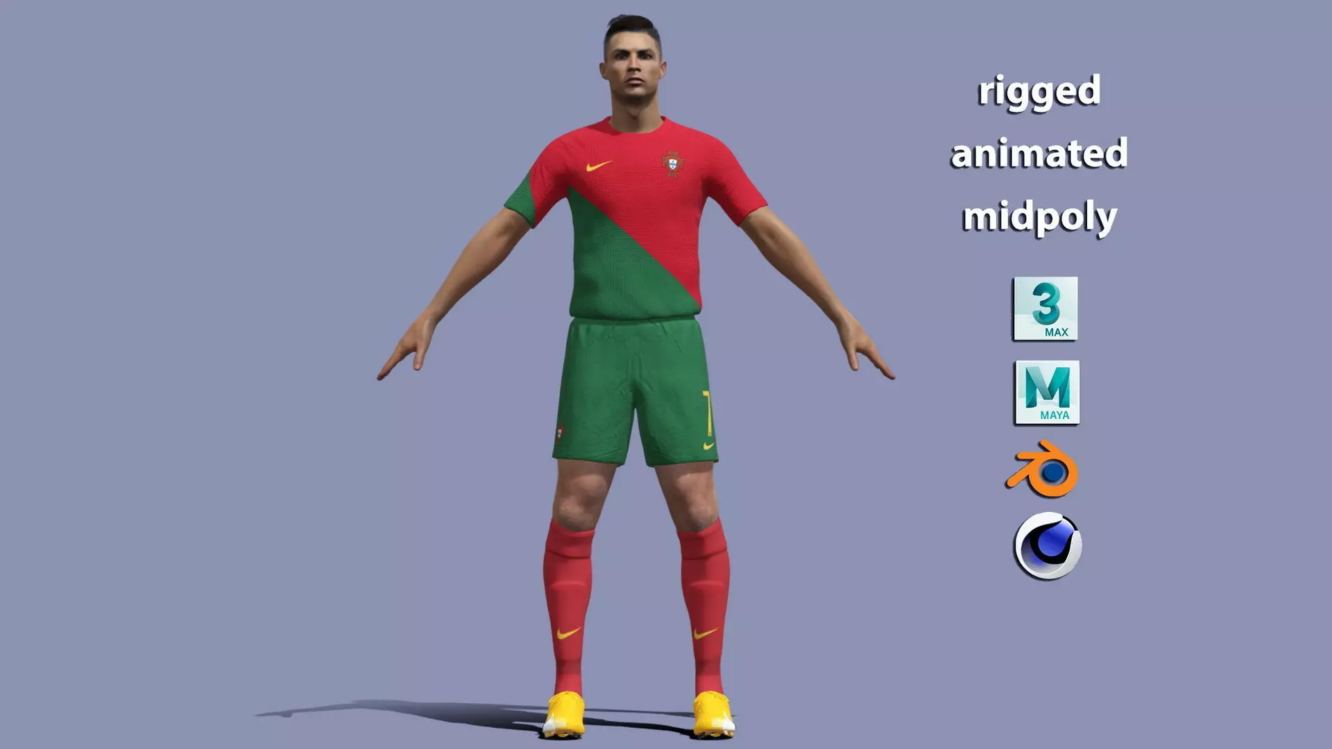 3D Rigged Cristiano Ronaldo Portugal Worldcup 2022 3D model_0
