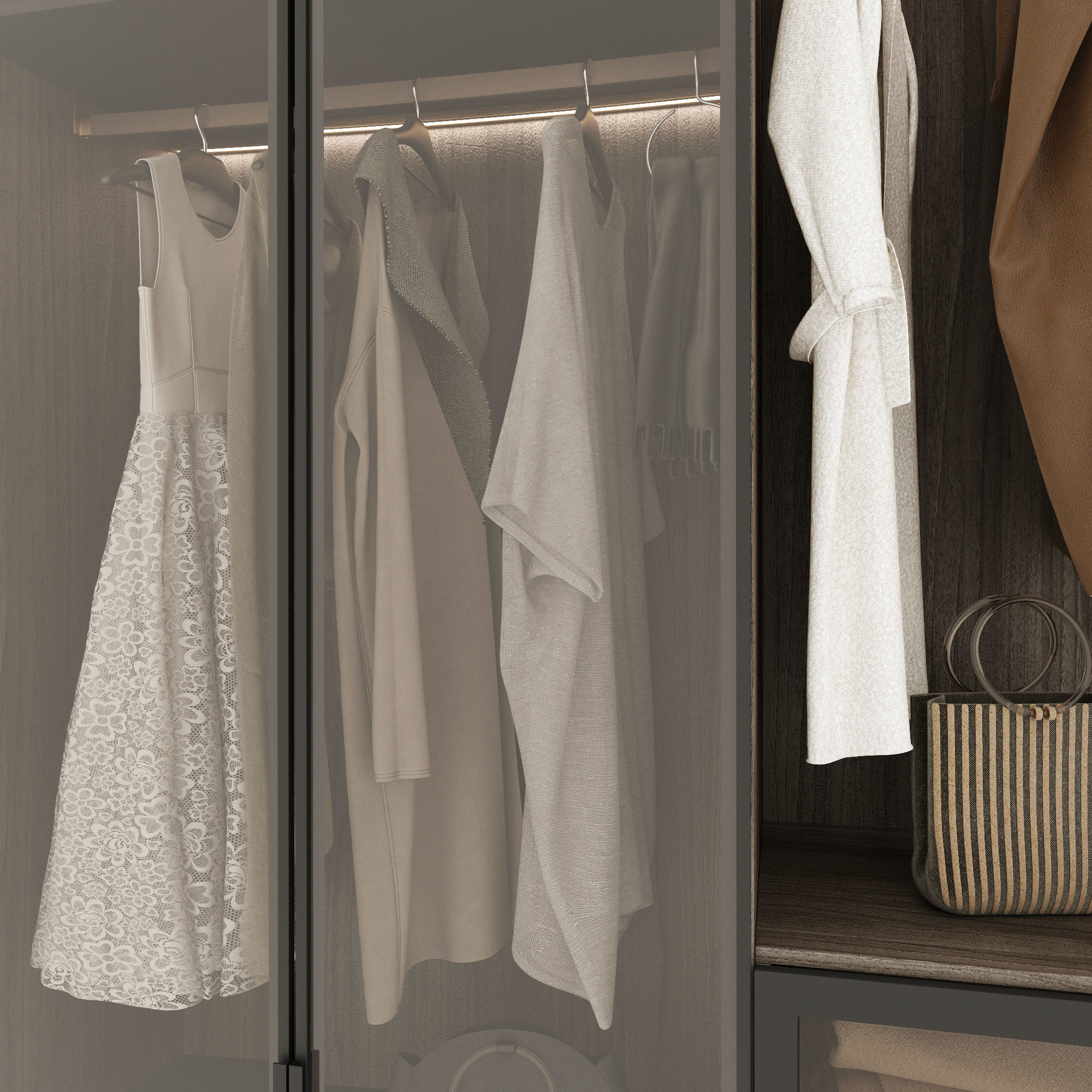 Wardrobe closet with clothes and drawers 3D model_7