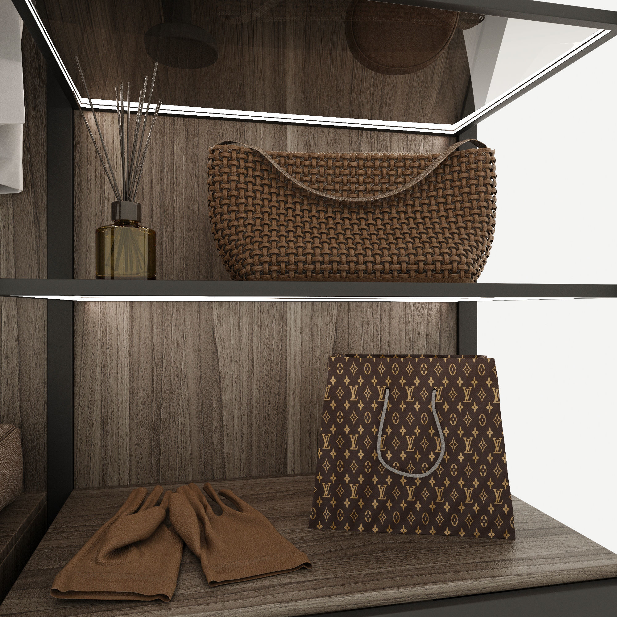 Wardrobe closet with clothes and drawers 3D model_4