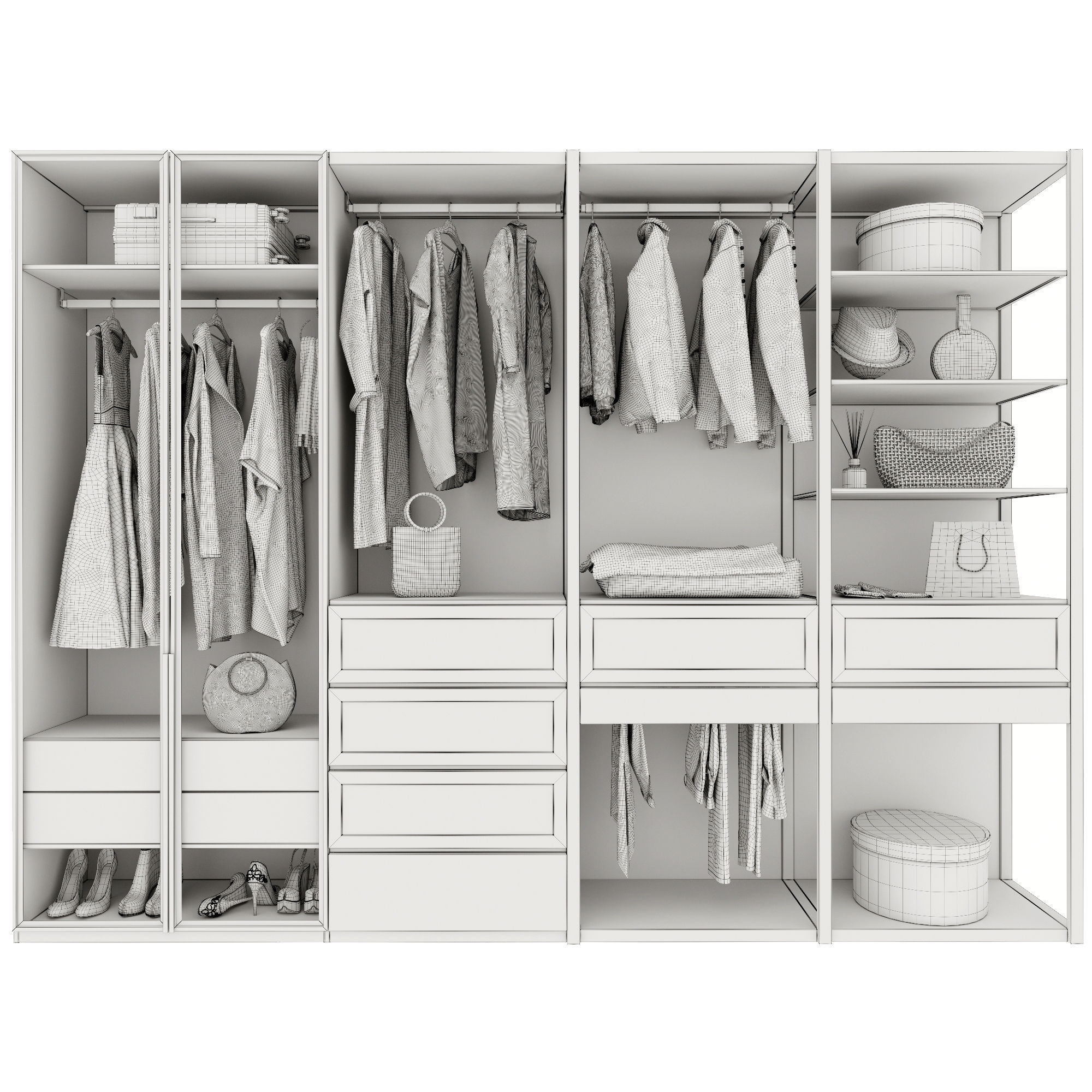 Wardrobe closet with clothes and drawers 3D model_8
