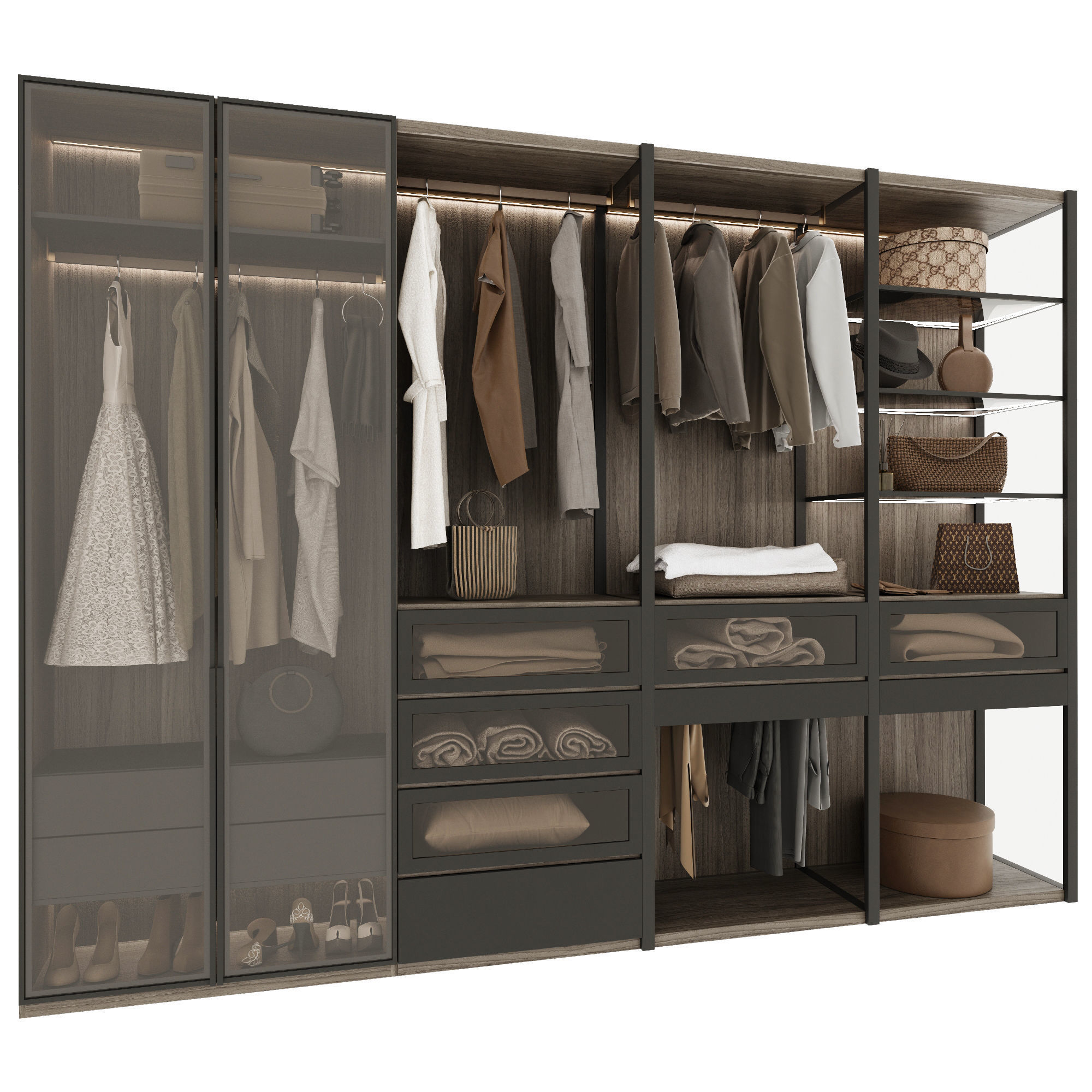 Wardrobe closet with clothes and drawers 3D model_3