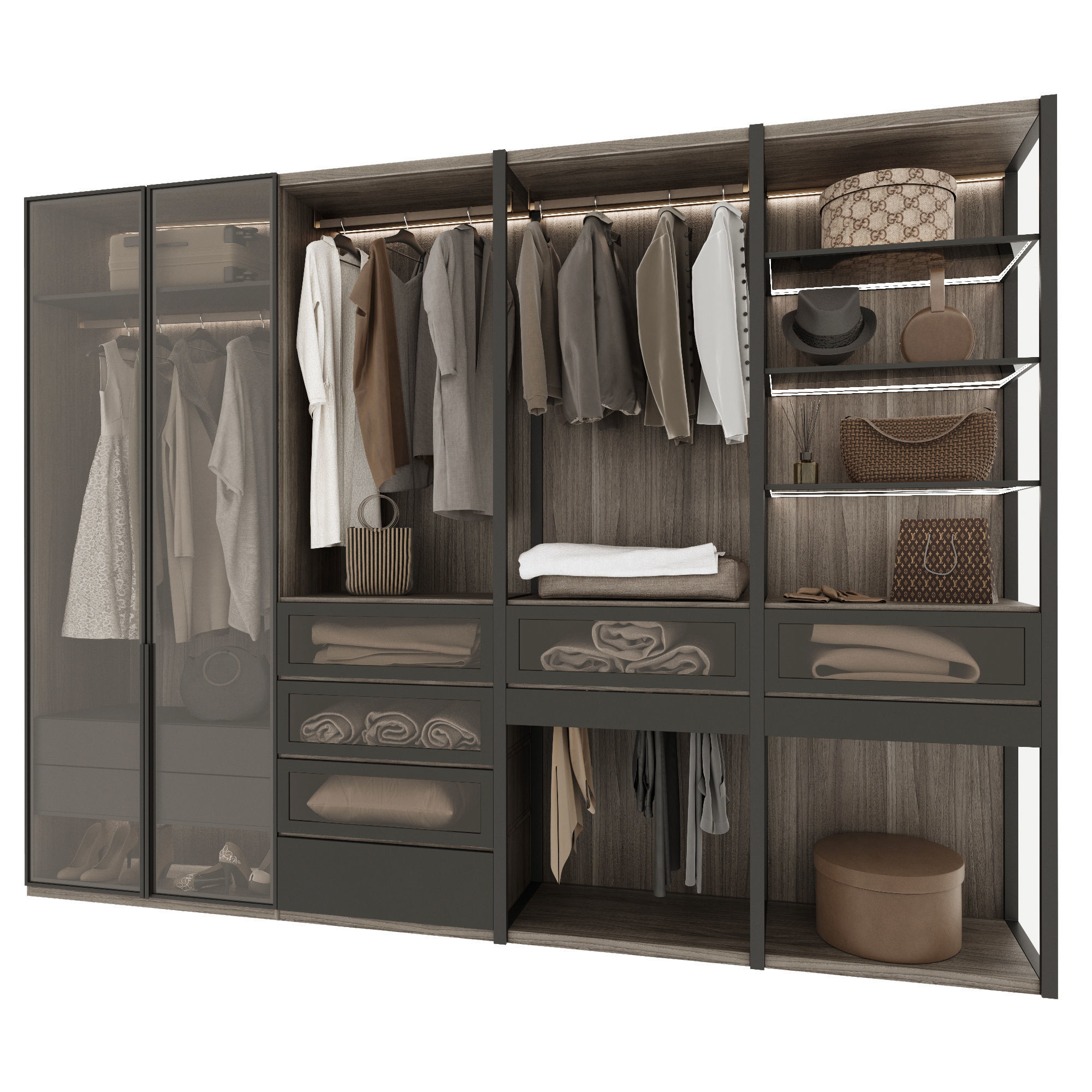 Wardrobe closet with clothes and drawers 3D model_2