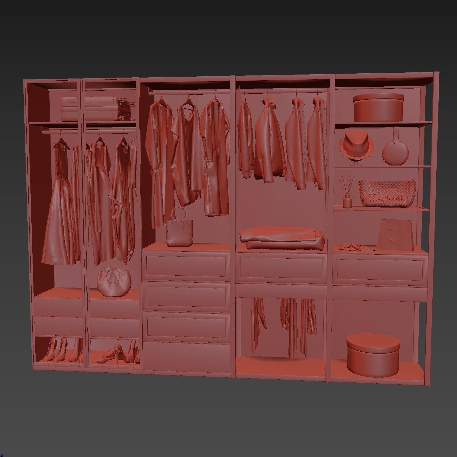 Wardrobe closet with clothes and drawers 3D model_9