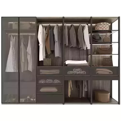 Wardrobe closet with clothes and drawers