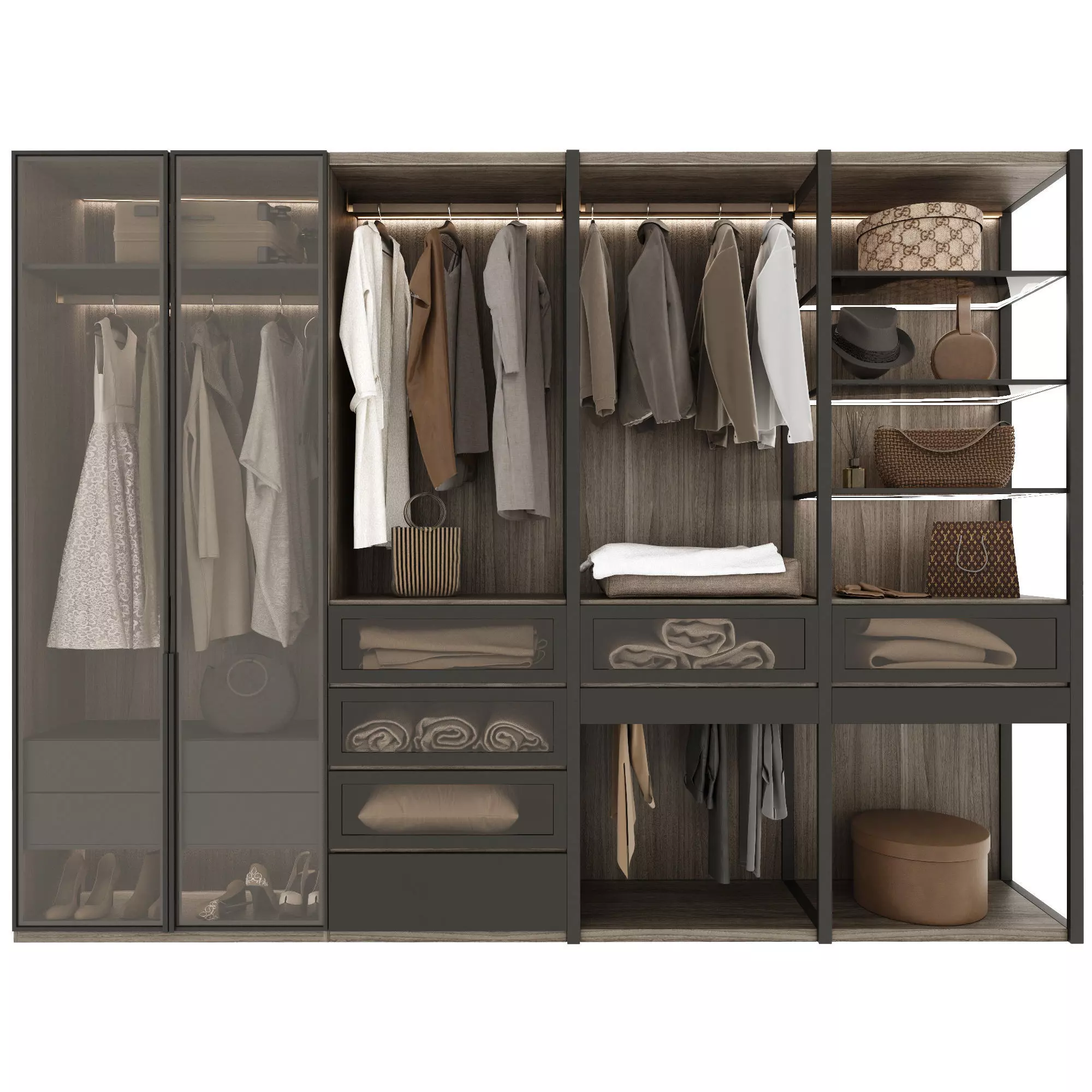 Wardrobe closet with clothes and drawers 3D model_0