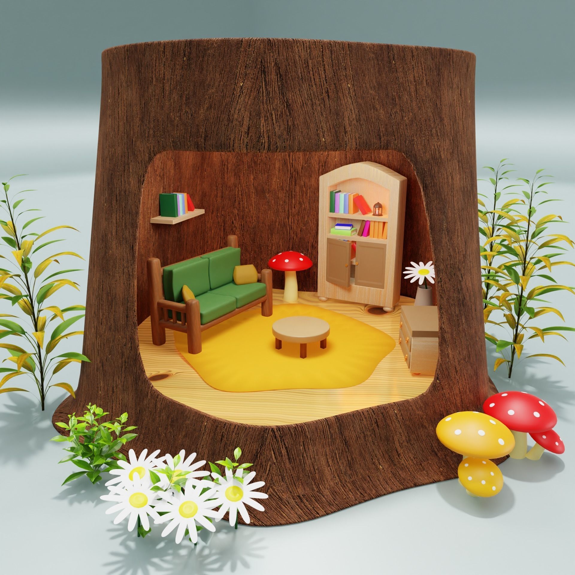 Tree stump Study Room  3D model_8