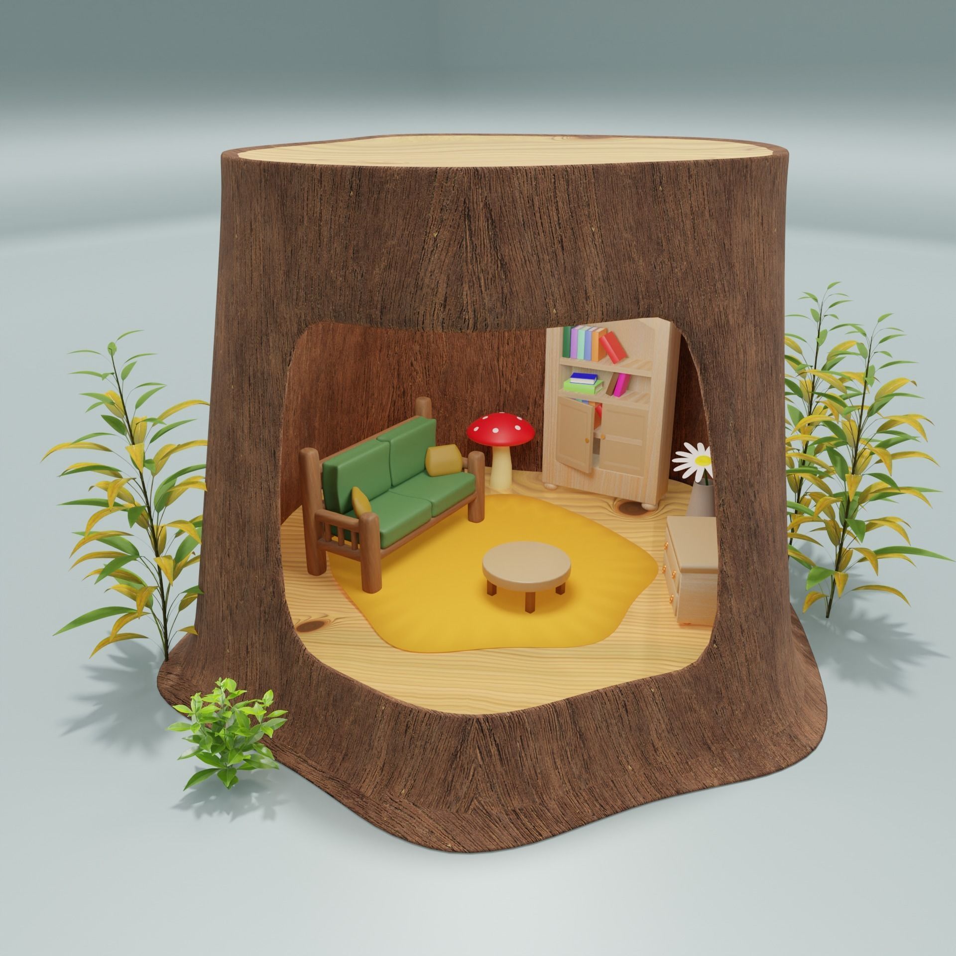 Tree stump Study Room  3D model_7
