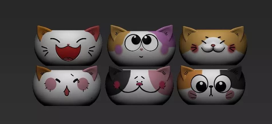 Kit of six vase in the shape of a cat 3D print model_0