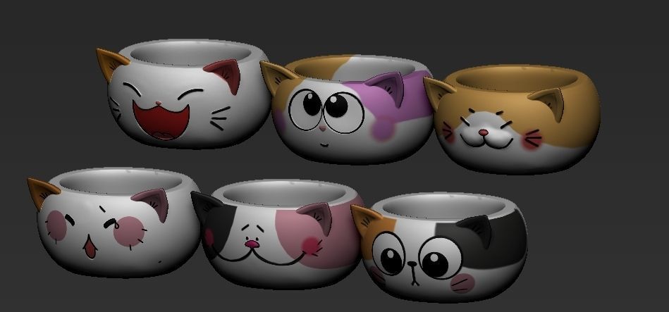 Kit of six vase in the shape of a cat 3D print model_1