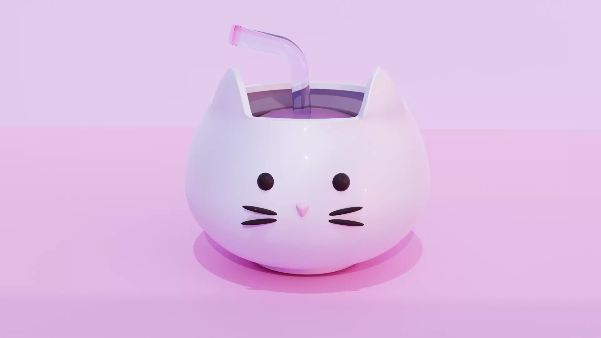 Cupcat cat cup with straw Low-poly 3D model_0