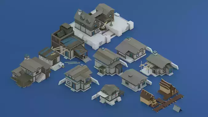 Low Poly Pirate Buildings Asset Pack Low-poly 3D model