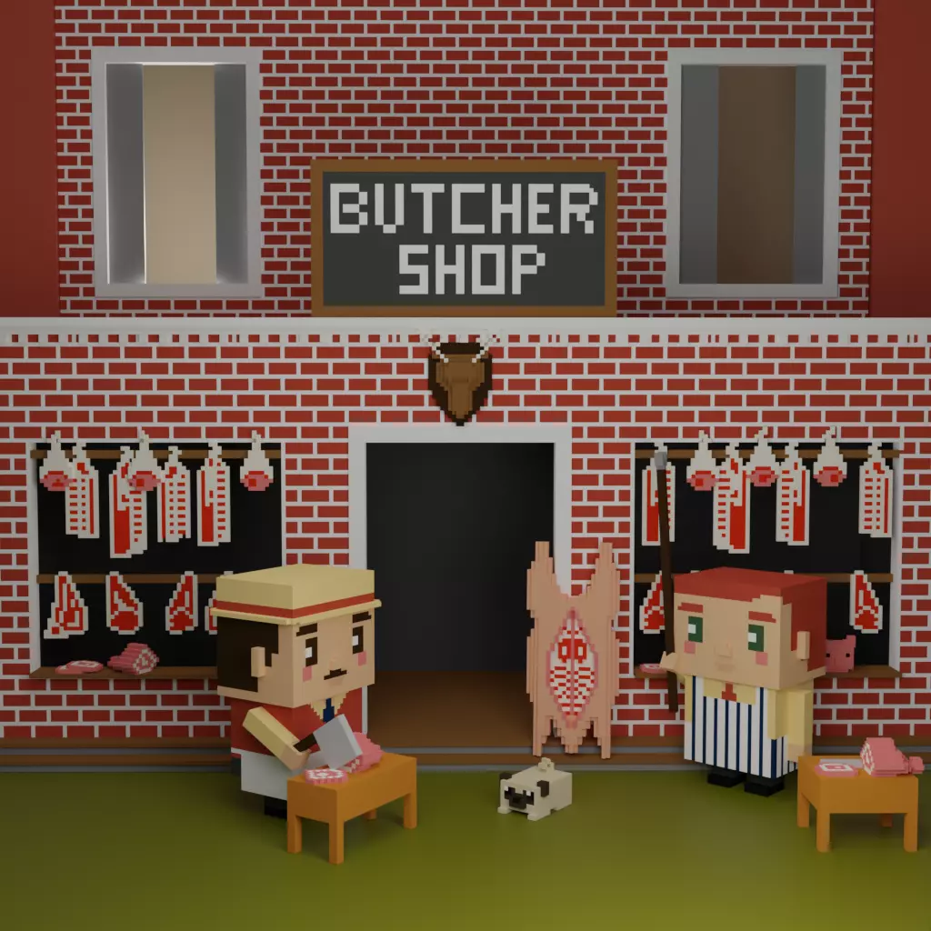 Butcher Shop Scene Low-poly 3D model_0