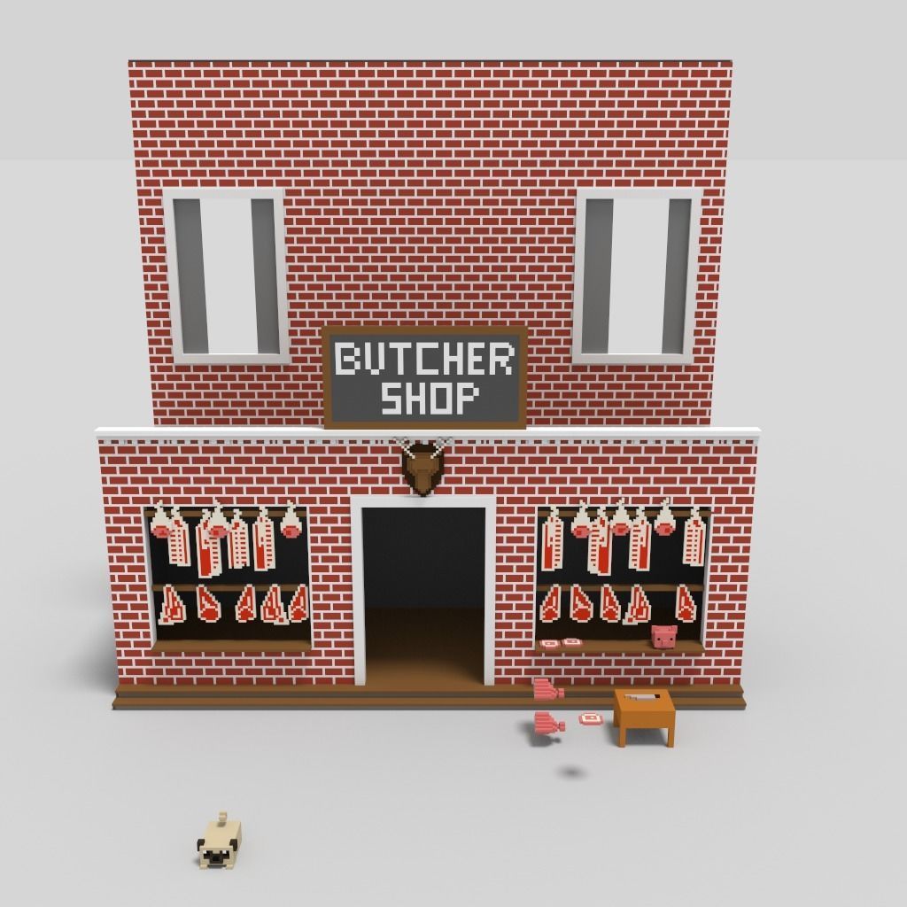 Butcher Shop Scene Low-poly 3D model_1
