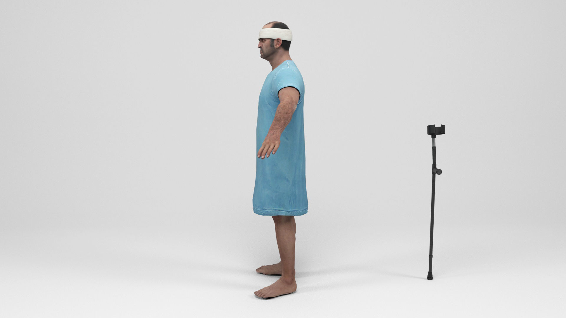 Patient 1 man with crutch and cane Low-poly 3D model_3