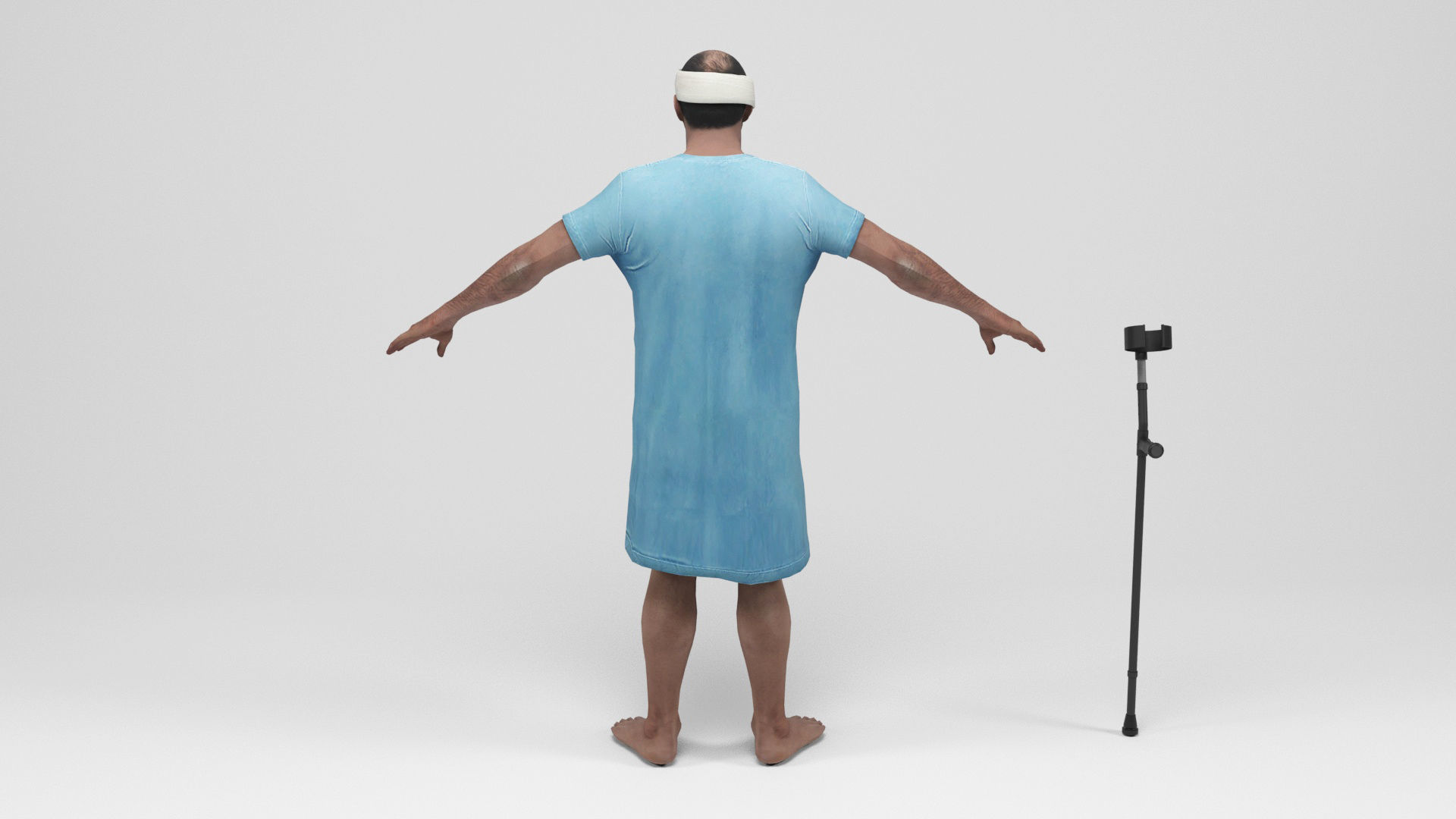 Patient 1 man with crutch and cane Low-poly 3D model_4
