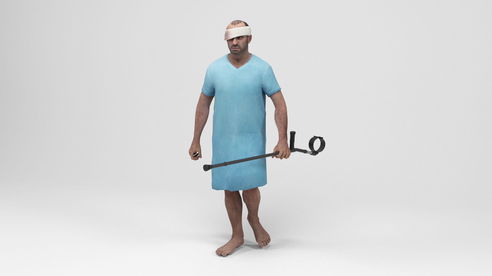 Patient 1 man with crutch and cane Low-poly 3D model_8