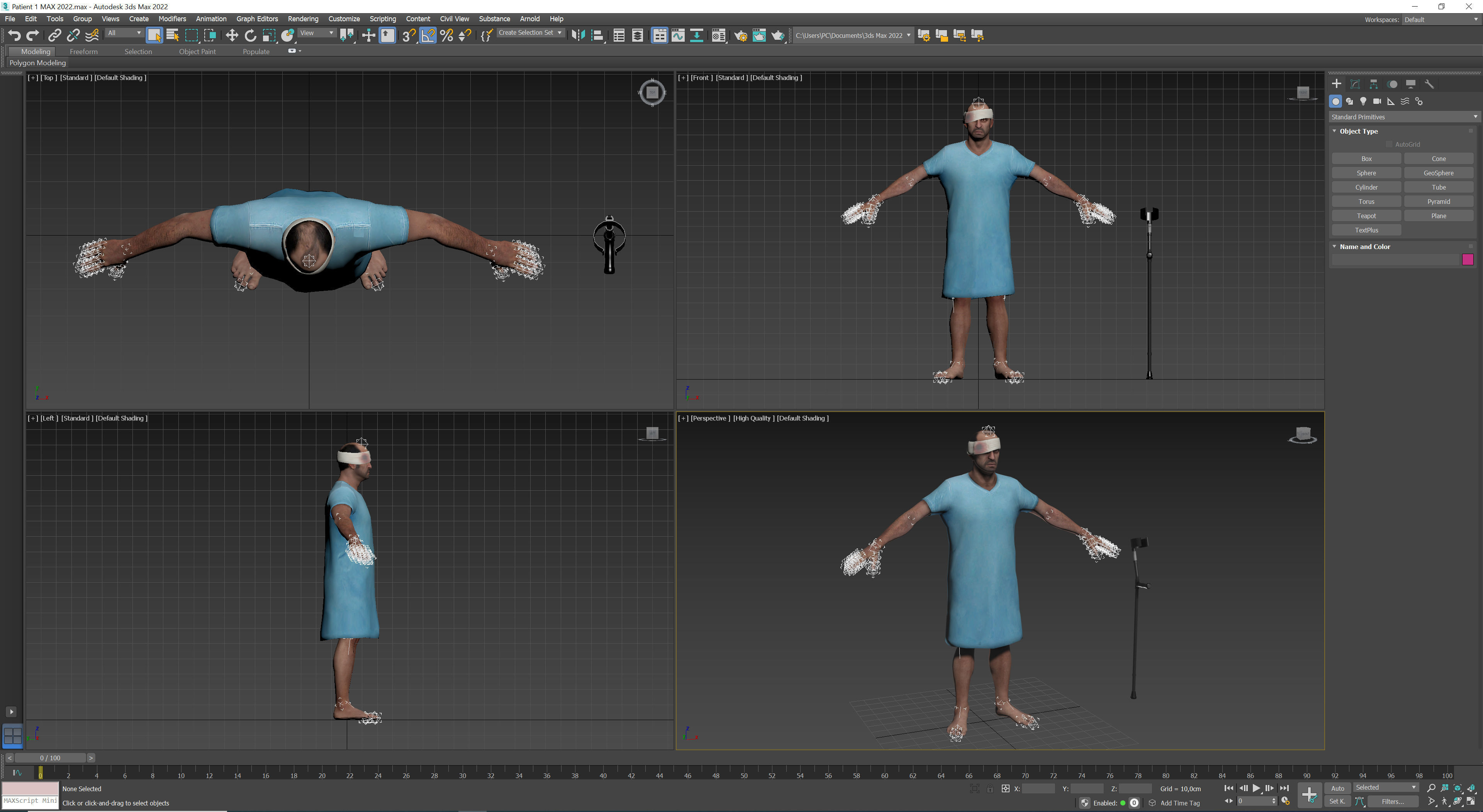 Patient 1 man with crutch and cane Low-poly 3D model_11