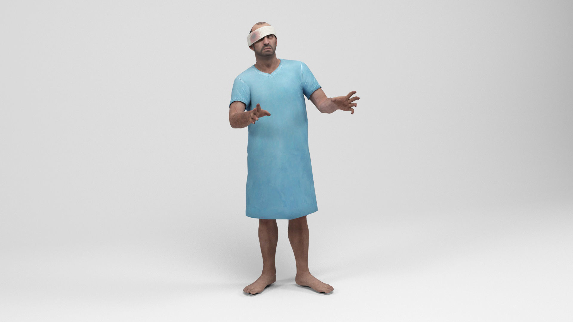 Patient 1 man with crutch and cane Low-poly 3D model_10