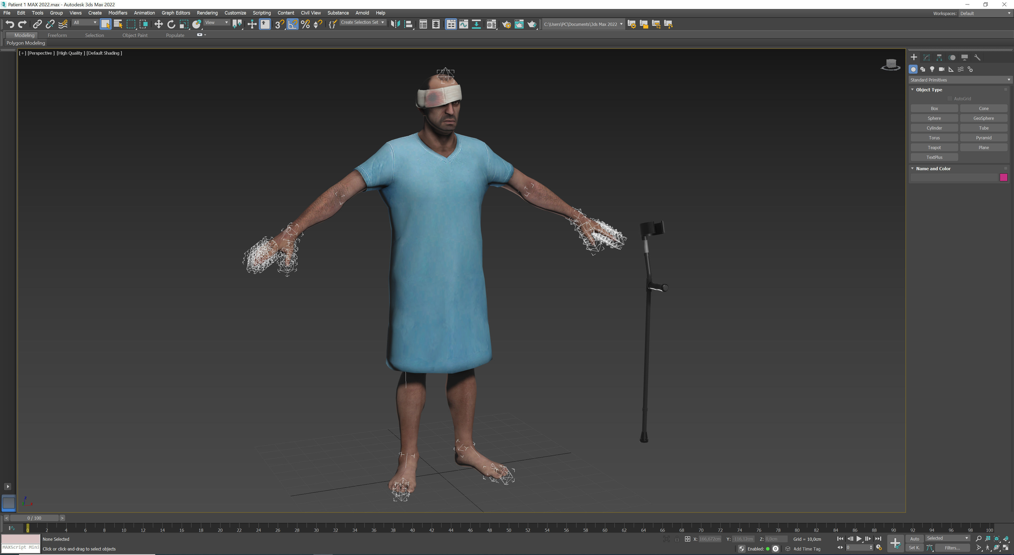Patient 1 man with crutch and cane Low-poly 3D model_12